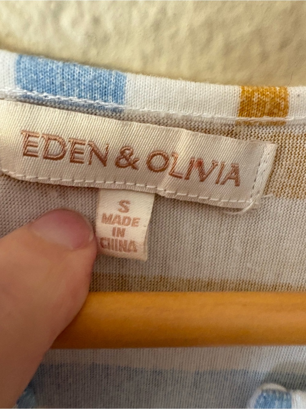 Eden & Olivia Stripe Pullover Blouse White Navy Mustard Split Neck Casual Top S - Picture 5 of 12